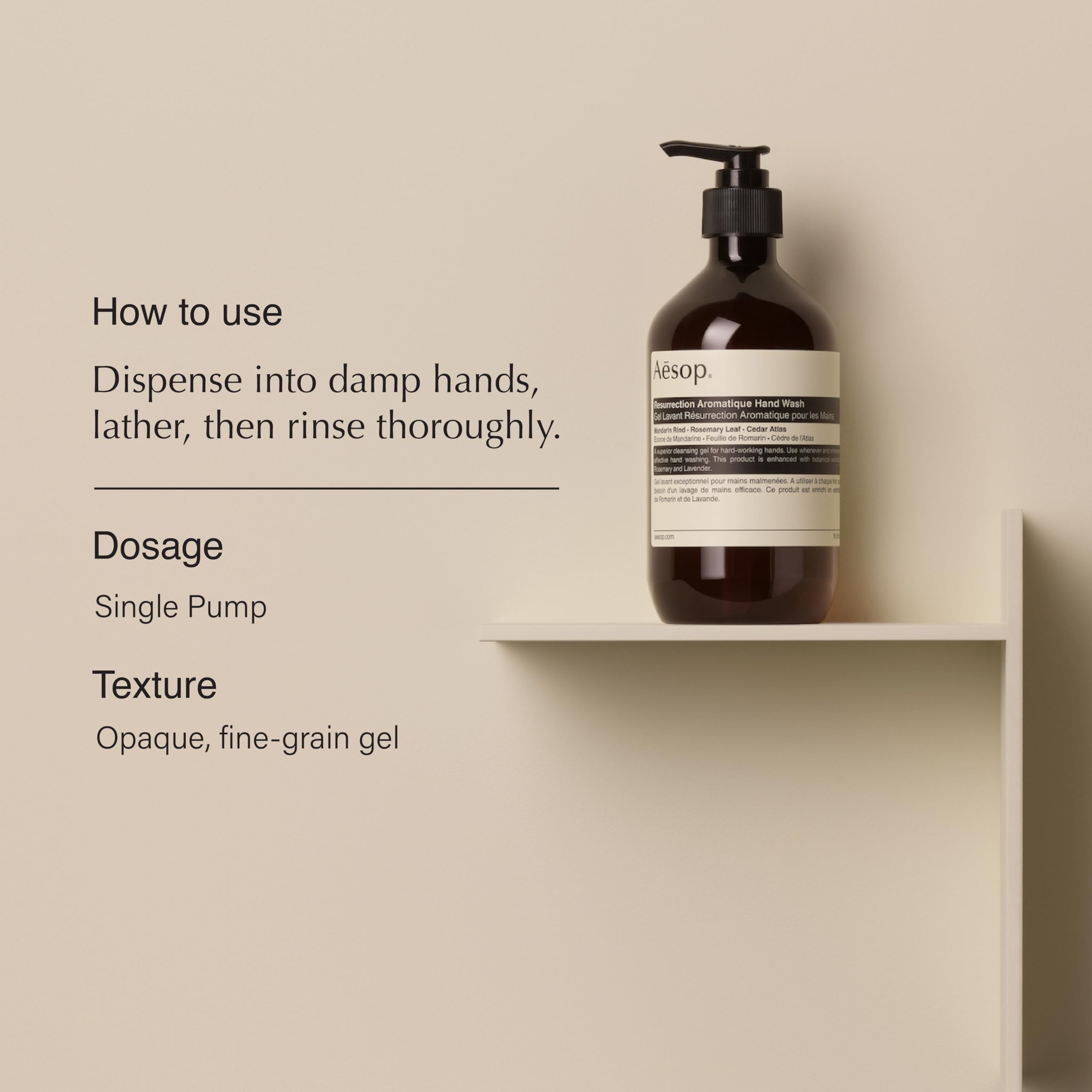 Aesop Resurrection Aromatique Hand Wash | Gentle Cleanser with Orange, Rosemary and Lavender Oils | 500mL / 16.9 oz